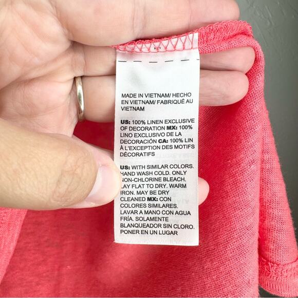 Chico's Linen Sweater Trim Pullover Relaxed Tee In Coral Pink Size 2 [US Large] - Picture 9 of 10